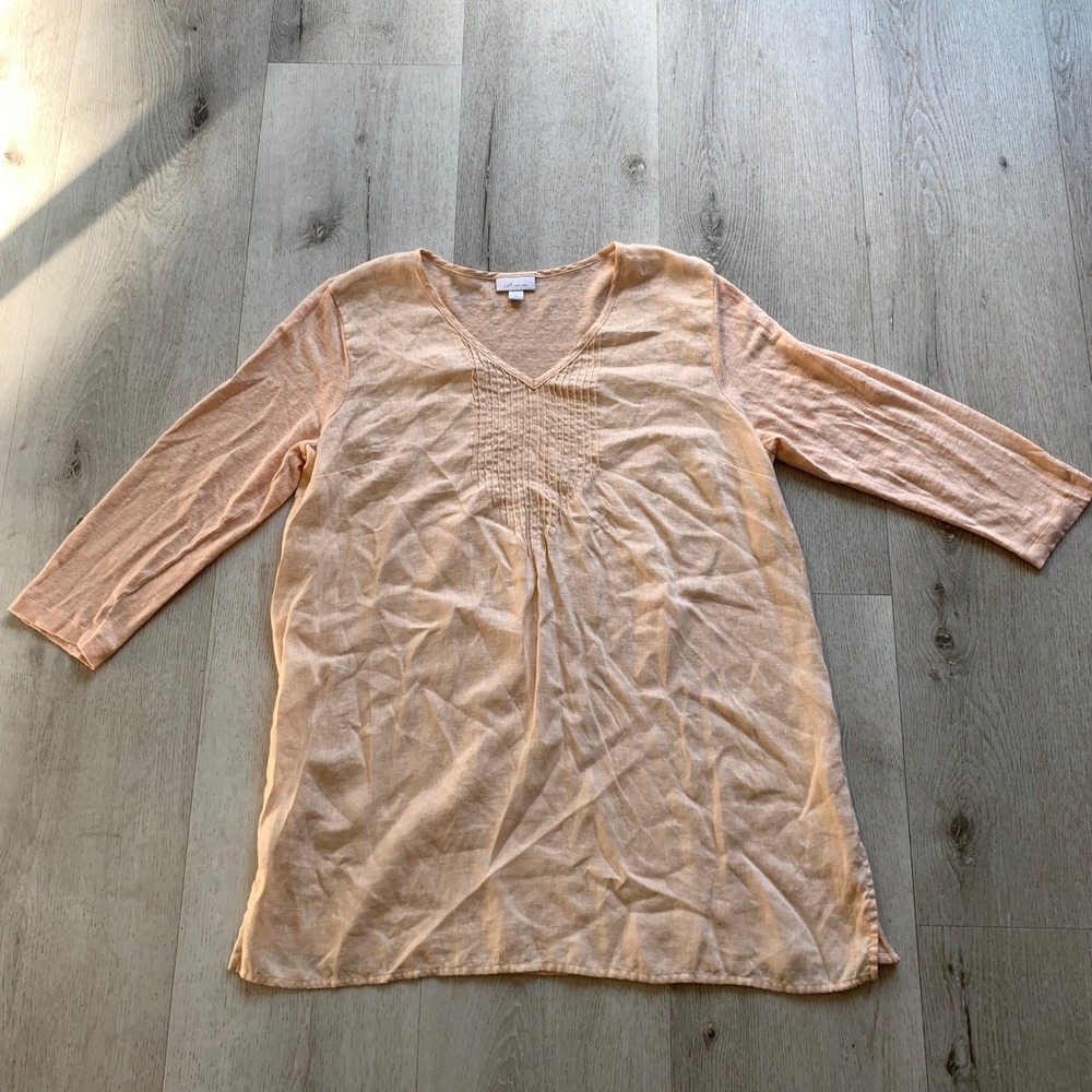 J.Jill Women Love‎ Linen 100% linen peach pleated pullover tunic top